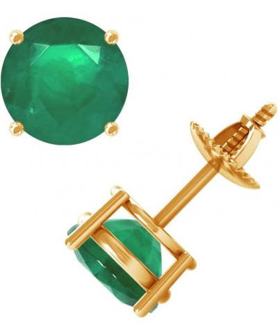 Round Shape Genuine Emerald Stud Earrings 14K Gold Earrings for Women/Platinum Earrings Grade-A | 2.50ct 14K Yellow Gold $1.0...