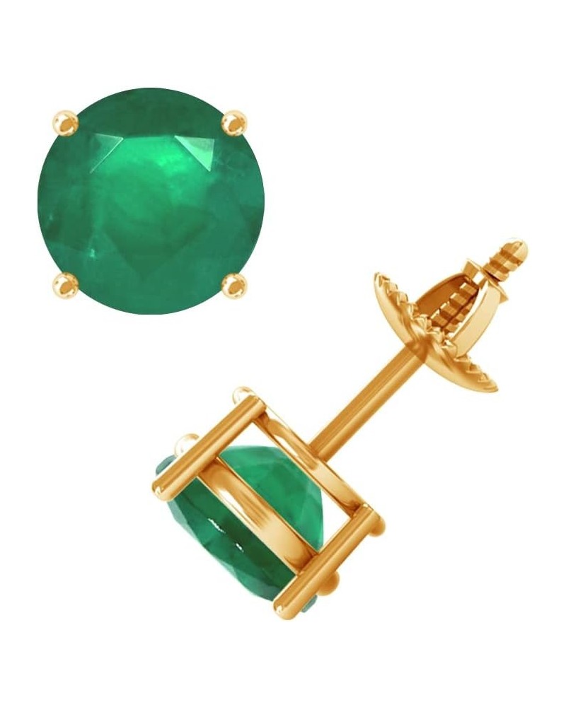 Round Shape Genuine Emerald Stud Earrings 14K Gold Earrings for Women/Platinum Earrings Grade-A | 2.50ct 14K Yellow Gold $1.0...