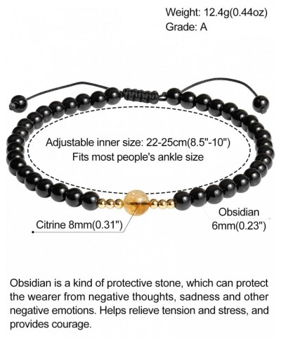 Simple Natural Black Obsidian/Citrine Crystals Anklet Anxiety Healing Protection Ankle Bracelets for Women Beach Foot Jewelry...