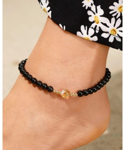 Simple Natural Black Obsidian/Citrine Crystals Anklet Anxiety Healing Protection Ankle Bracelets for Women Beach Foot Jewelry...