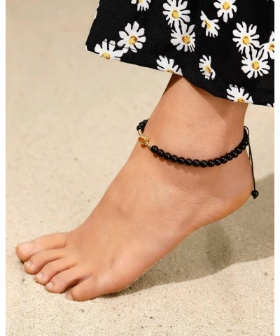 Simple Natural Black Obsidian/Citrine Crystals Anklet Anxiety Healing Protection Ankle Bracelets for Women Beach Foot Jewelry...