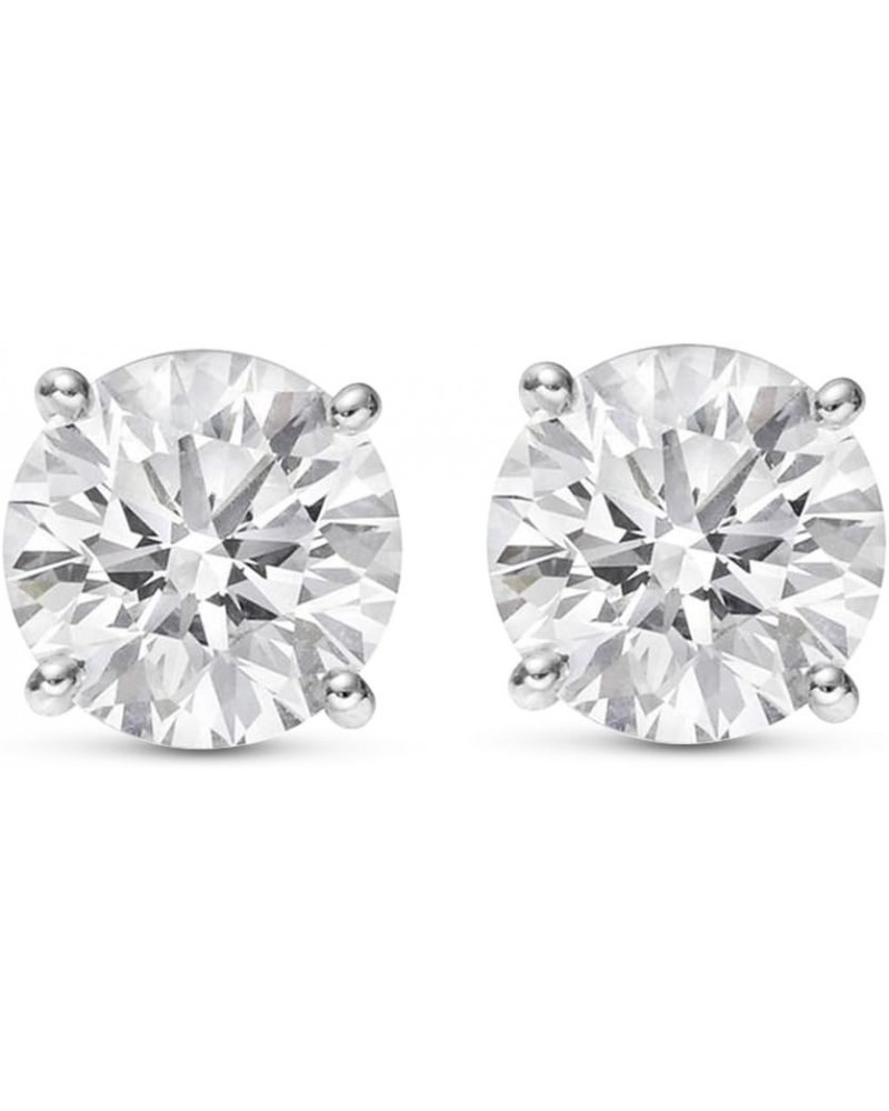 Natural Round Brilliant Solitaire Diamond Stud Earrings for Women 4 Prong Push Back (G-H Color SI2-I1 Clarity) White Gold 3.0...