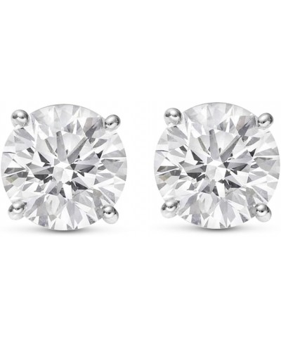 Natural Round Brilliant Solitaire Diamond Stud Earrings for Women 4 Prong Push Back (G-H Color SI2-I1 Clarity) White Gold 3.0...