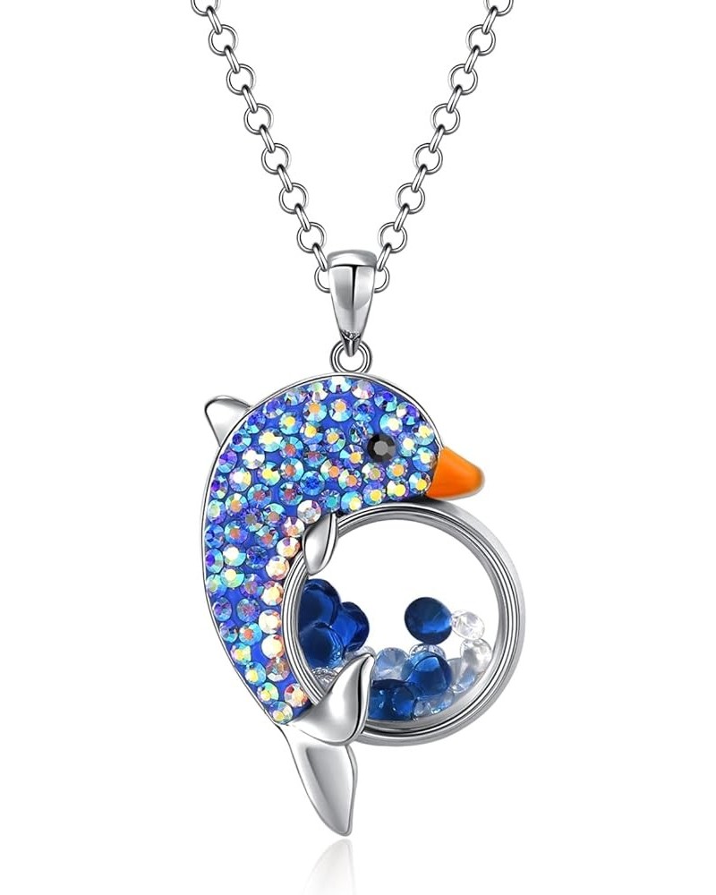 Cute Cubic Zirconia Crystals Panda Bear/leopard/Dolphin Floating Crystal Pendant Necklace for Women Girls Blue $9.46 Others