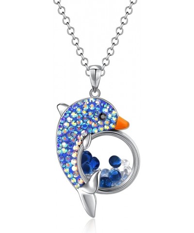 Cute Cubic Zirconia Crystals Panda Bear/leopard/Dolphin Floating Crystal Pendant Necklace for Women Girls Blue $9.46 Others