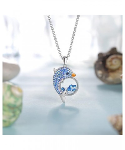 Cute Cubic Zirconia Crystals Panda Bear/leopard/Dolphin Floating Crystal Pendant Necklace for Women Girls Blue $9.46 Others