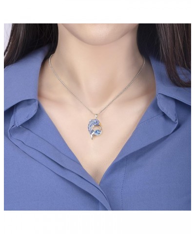 Cute Cubic Zirconia Crystals Panda Bear/leopard/Dolphin Floating Crystal Pendant Necklace for Women Girls Blue $9.46 Others