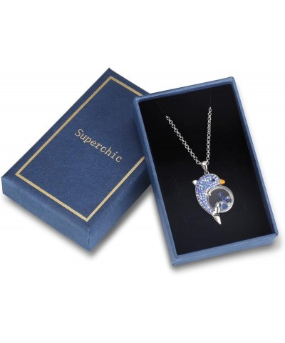 Cute Cubic Zirconia Crystals Panda Bear/leopard/Dolphin Floating Crystal Pendant Necklace for Women Girls Blue $9.46 Others