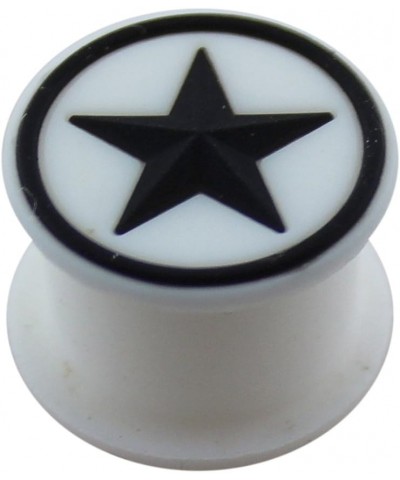 Embossed Black Star on White Silicone Ear Plug Tunnels - Sold by Piece 18.0 Millimeters $9.64 Body Jewelry