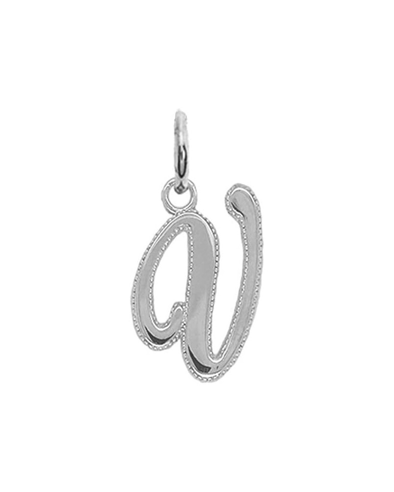 Solid 14k Gold Personalized Cursive-Style"A-Z" Initial Pendant (Size S/M/L) Large (V) White Gold $66.70 Pendants