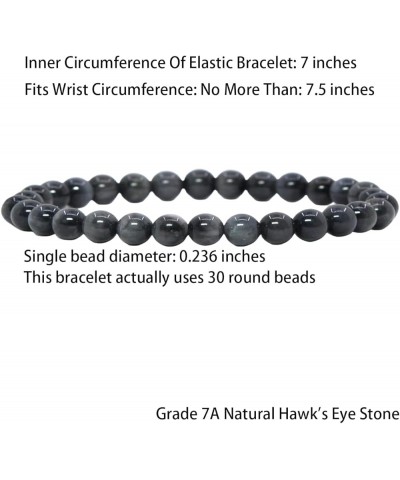 Natural Gemstone 6mm Round Bead Stretch Bracelet, Gemstone Beaded Bracelet For Women, Men And Teenagers Grade 7A Hawk's Eye S...