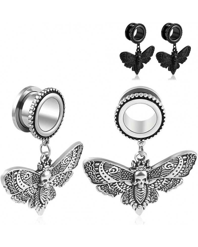 Stainless Steel Dangle death moth screw back ear gauges SoScene 6MM-2 GAUGE SILVER $9.85 Body Jewelry