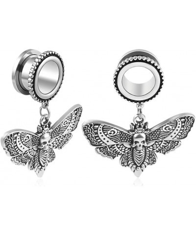 Stainless Steel Dangle death moth screw back ear gauges SoScene 6MM-2 GAUGE SILVER $9.85 Body Jewelry