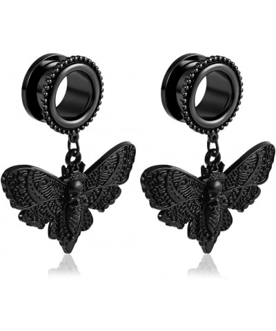 Stainless Steel Dangle death moth screw back ear gauges SoScene 6MM-2 GAUGE SILVER $9.85 Body Jewelry