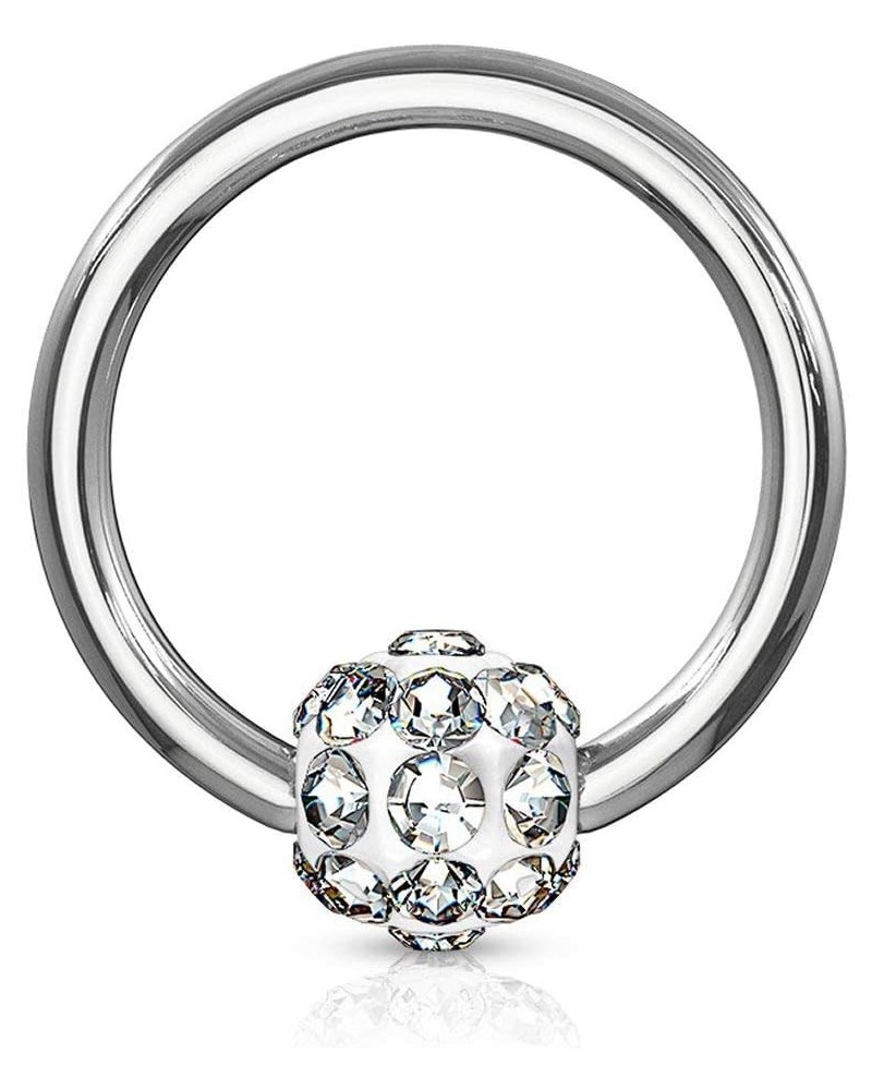 16g Daith/Cartilage/Septum Hoop Ring with Sparkly Ferido Crystal Pave Ball Clear 1pc $7.50 Body Jewelry