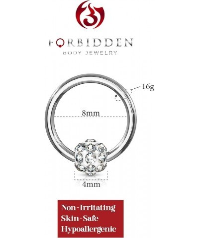 16g Daith/Cartilage/Septum Hoop Ring with Sparkly Ferido Crystal Pave Ball Clear 1pc $7.50 Body Jewelry