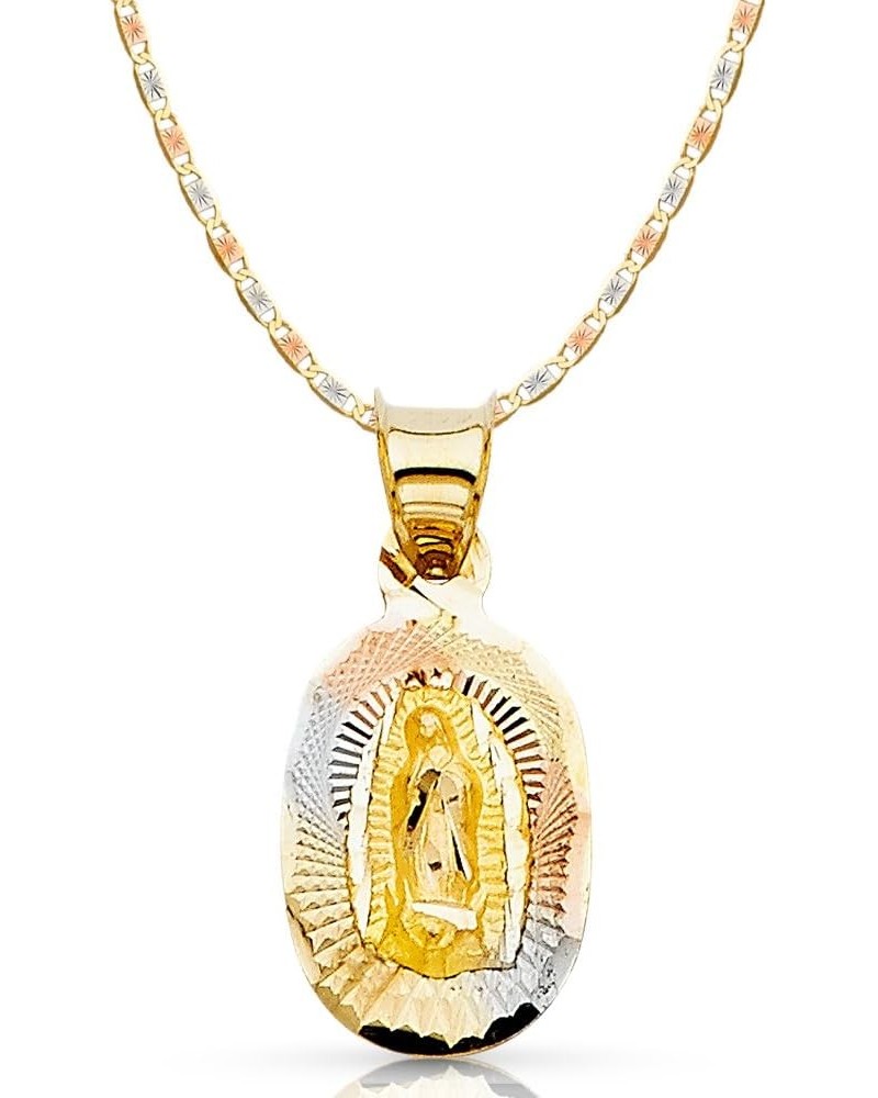 14K Gold Our Lady of Guadalupe Virgin Mary Stamp Pendant Necklace with 1.5mm Valentino Chain in Tri Color Gold 16.0 Inches $7...