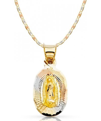 14K Gold Our Lady of Guadalupe Virgin Mary Stamp Pendant Necklace with 1.5mm Valentino Chain in Tri Color Gold 16.0 Inches $7...