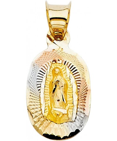 14K Gold Our Lady of Guadalupe Virgin Mary Stamp Pendant Necklace with 1.5mm Valentino Chain in Tri Color Gold 16.0 Inches $7...