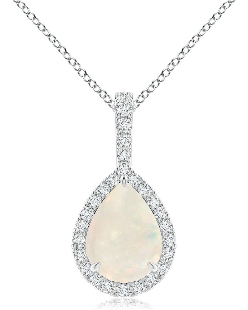 Natural Opal Halo Solitaire Pendant Necklace for Women, Girls in 14K Solid Gold/Platinum | October Birthstone | Jewelry Gift ...