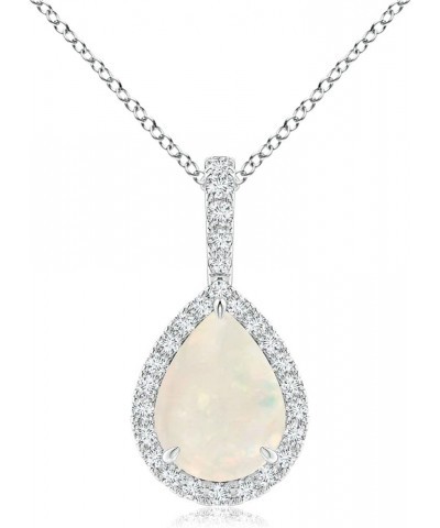 Natural Opal Halo Solitaire Pendant Necklace for Women, Girls in 14K Solid Gold/Platinum | October Birthstone | Jewelry Gift ...