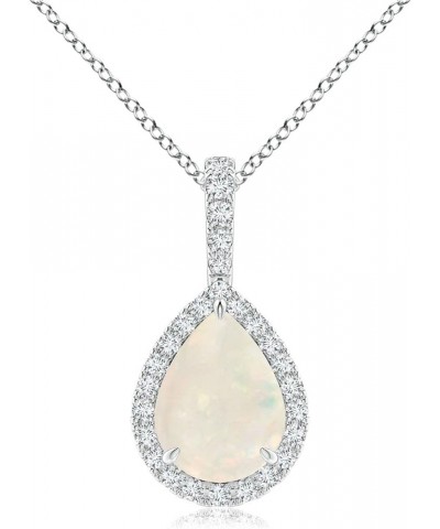 Natural Opal Halo Solitaire Pendant Necklace for Women, Girls in 14K Solid Gold/Platinum | October Birthstone | Jewelry Gift ...