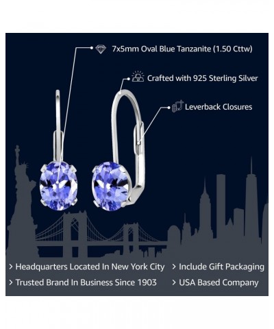 925 Sterling Silver Blue Tanzanite Leverback Earrings For Women (1.50 Cttw, Gemstone Birthstone, Oval 7X5MM) $42.30 Earrings