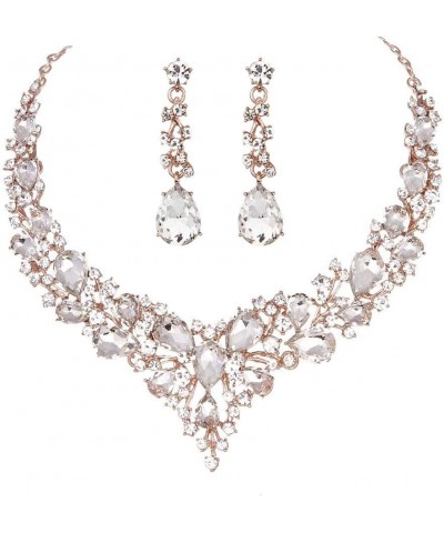 Bridal Austrian Crystal Necklace and Earrings Jewelry Set Gifts fit with Wedding Dress Clear-Rose Gold Tone $15.11 Jewelry Sets