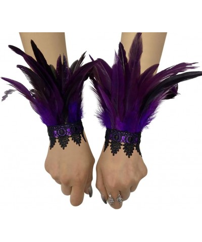 Feather Bracelet Wrist Cuffs Floral Lace Wristband Feather Sleeves Gothic Arm Cuff Accessories for Women Men Carnival Hallowe...