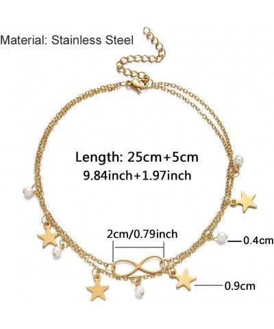 Stainless Steel Layered Anklets Dainty Charm Beaded Foot Jewelry for Women and Girls Summer Barefoot Beach Layer Anklet Jewel...