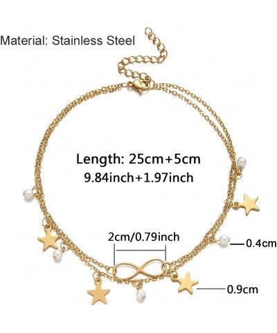 Stainless Steel Layered Anklets Dainty Charm Beaded Foot Jewelry for Women and Girls Summer Barefoot Beach Layer Anklet Jewel...