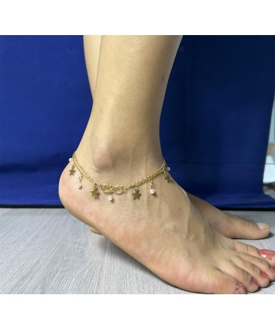 Stainless Steel Layered Anklets Dainty Charm Beaded Foot Jewelry for Women and Girls Summer Barefoot Beach Layer Anklet Jewel...