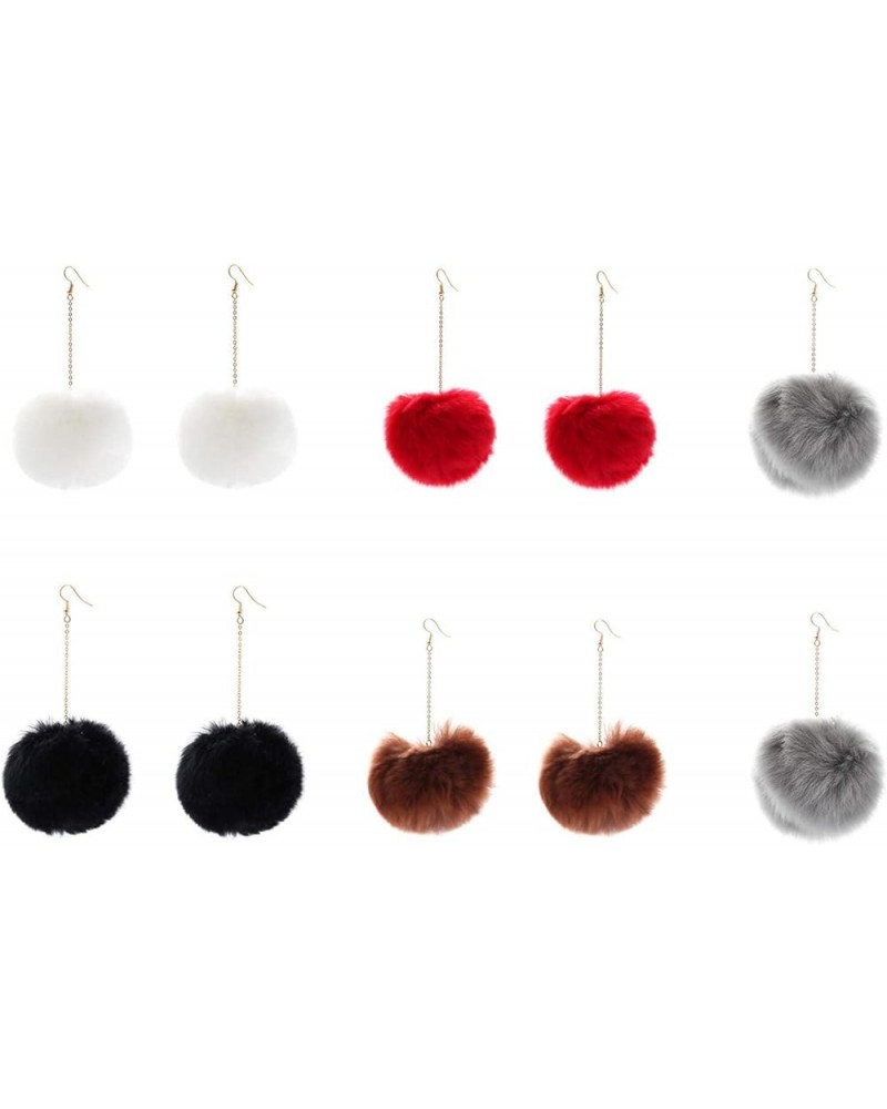 5-9 Pairs Faux Fur Pom Pom Earrings Set Round Ball Dangle Earring Colorful Fluffy Pom Pom Gold Dangle Chain Long Tassel Earri...