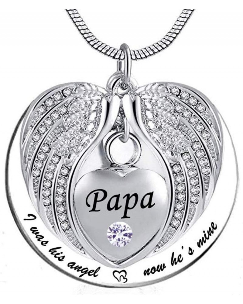 Angel Wing Memorial Keepsake Ashes Urn Pendant Necklace,I was His/Her Angel Now He's/She's Mine Cremation Jewelry for Papa Ju...