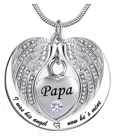 Angel Wing Memorial Keepsake Ashes Urn Pendant Necklace,I was His/Her Angel Now He's/She's Mine Cremation Jewelry for Papa Ju...