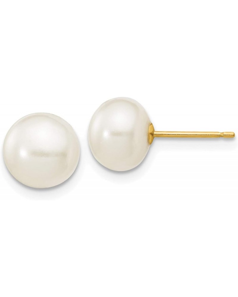 White Cultured Button Pearl Post Earrings in Real 14k Yellow Gold 7 to 8mm $43.44 Earrings