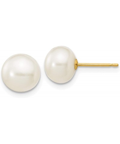 White Cultured Button Pearl Post Earrings in Real 14k Yellow Gold 7 to 8mm $43.44 Earrings