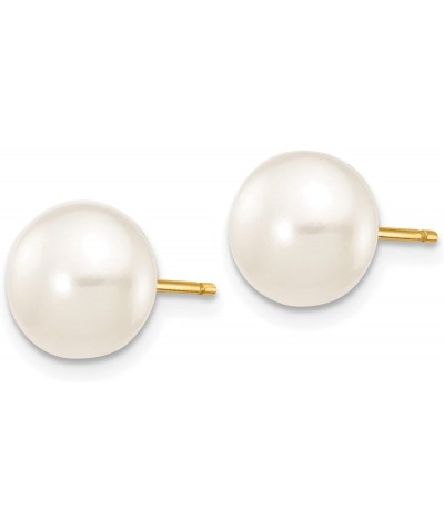 White Cultured Button Pearl Post Earrings in Real 14k Yellow Gold 7 to 8mm $43.44 Earrings