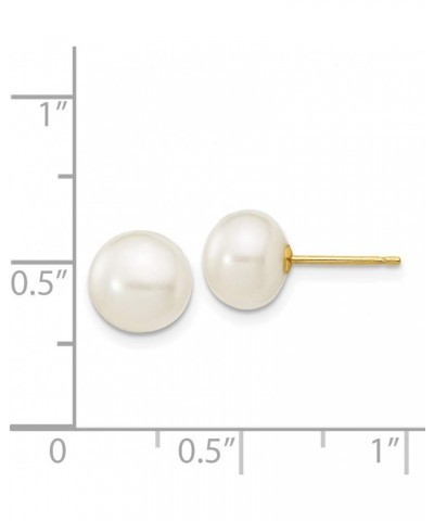 White Cultured Button Pearl Post Earrings in Real 14k Yellow Gold 7 to 8mm $43.44 Earrings