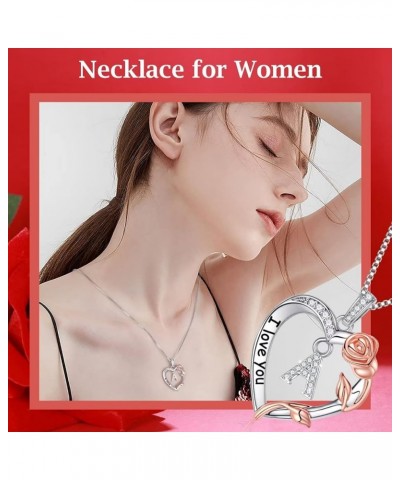 Rose Heart Necklaces Gifts for Women Girls - S925 Sterling Silver Rose Love Heart Initial Pendant Necklace Jewelry Valentines...