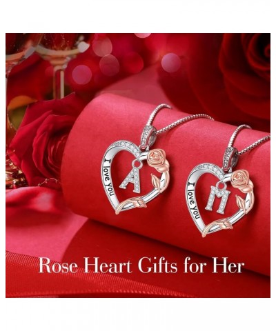 Rose Heart Necklaces Gifts for Women Girls - S925 Sterling Silver Rose Love Heart Initial Pendant Necklace Jewelry Valentines...