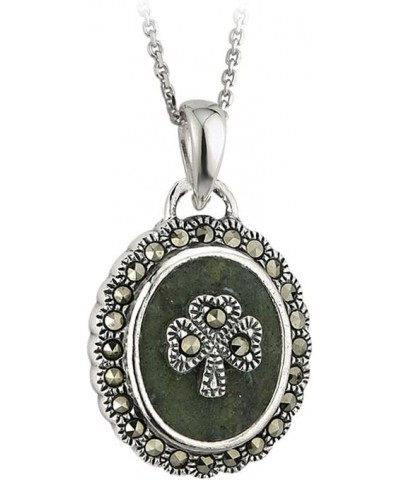 Shamrock Necklace Marble & Marcasite 18" Rolo Chain Irish Made $43.12 Necklaces