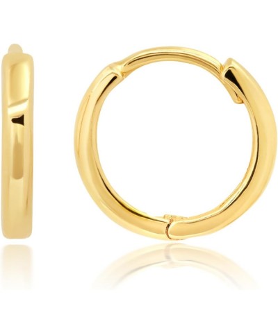 14k Solid Yellow Gold Domed or Flat Style Small Huggie Hoop Earrings with Hidden Post Hinge Closure in Various Sizes Domed St...