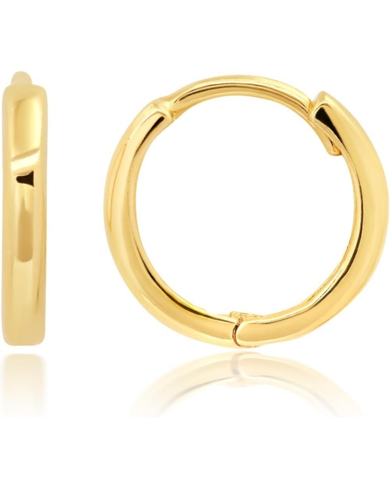 14k Solid Yellow Gold Domed or Flat Style Small Huggie Hoop Earrings with Hidden Post Hinge Closure in Various Sizes Domed St...