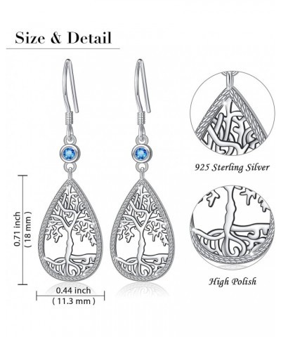 Tree of Life Earrings for Women, Sterling Silver Teardrop Dangle Earrings with Birthstone, Family Tree Jewelry Mother's Day B...