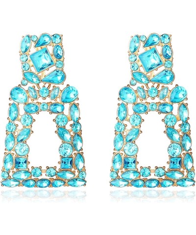 Sparkly Rhinestone Rectangle Dangle Earrings for Women Crystal Geometric Drop Trendy Statement Earrings Turquoise $10.40 Earr...