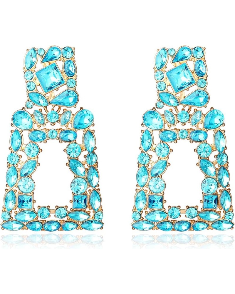 Sparkly Rhinestone Rectangle Dangle Earrings for Women Crystal Geometric Drop Trendy Statement Earrings Turquoise $10.40 Earr...