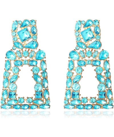 Sparkly Rhinestone Rectangle Dangle Earrings for Women Crystal Geometric Drop Trendy Statement Earrings Turquoise $10.40 Earr...