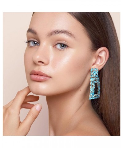 Sparkly Rhinestone Rectangle Dangle Earrings for Women Crystal Geometric Drop Trendy Statement Earrings Turquoise $10.40 Earr...