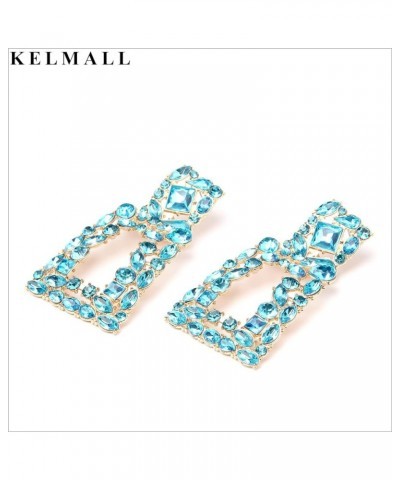 Sparkly Rhinestone Rectangle Dangle Earrings for Women Crystal Geometric Drop Trendy Statement Earrings Turquoise $10.40 Earr...